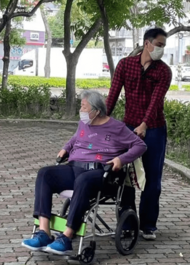 明道陪母亲逛公园两岁儿子帮忙推轮椅_新浪图片
